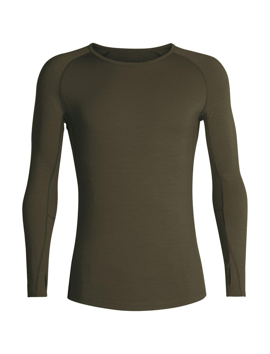 Icebreaker BodyfitZone™ Merino 200 Zone Long Sleeve Thermal Crewe Top Férfi Base Layers Olivazöld | HU 1355DFMN